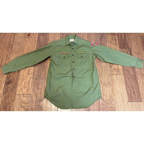 VTG BOY SCOUTS AMERICA Uniform Shirt Sanforized BSA Cub Approx Adult M Illinois - Picture 1 of 7